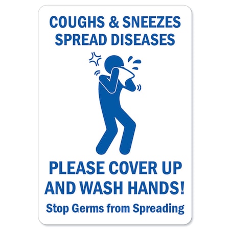Public Safety Sign, Coughs And Sneezes, 24in X 36in Peel And Stick Wall Graphic